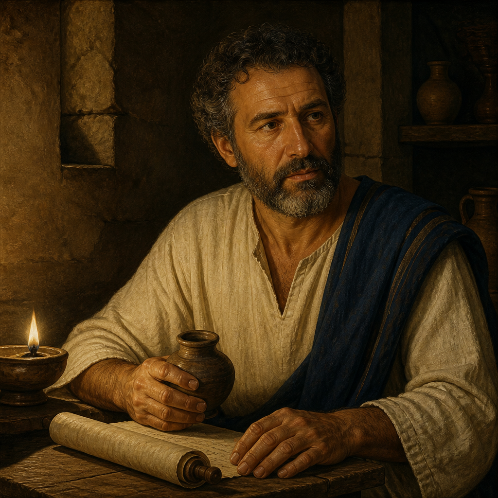 Oil-painting style portrait of Eliakim, Son of Melea, ancestor of Jesus Christ listed in the Gospel of Luke