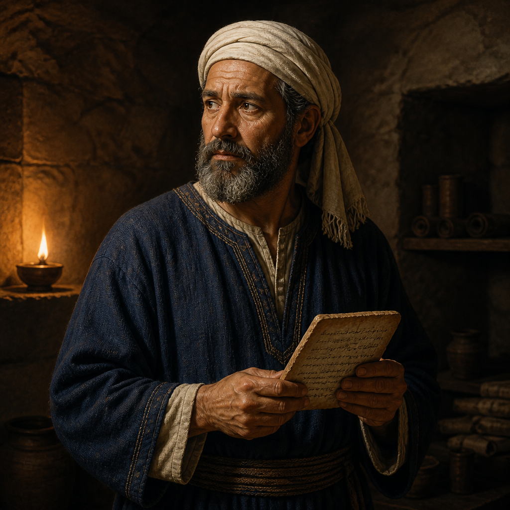 Oil-painting style portrait of Elmadam, ancestor of Jesus Christ listed in the Gospel of Luke