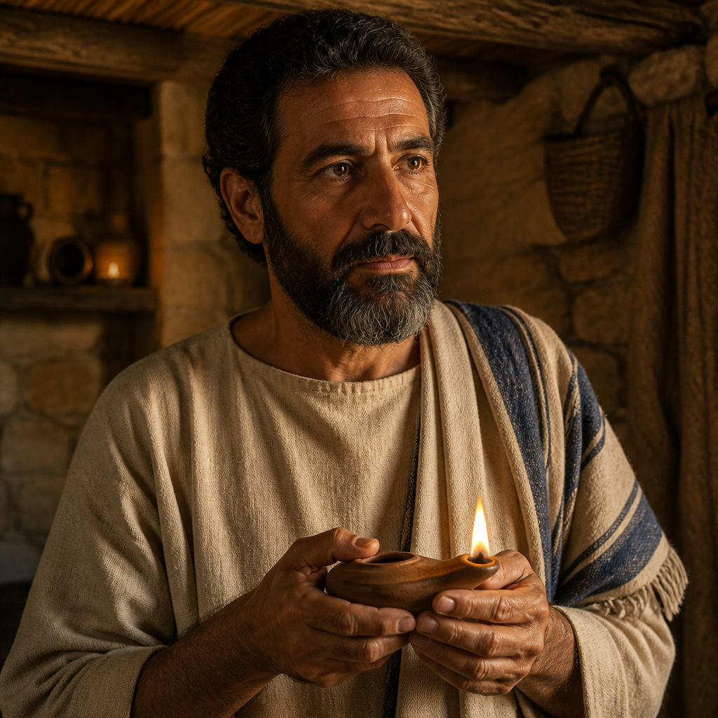 Oil-painting style portrait of Joshua, Ancestor of Jesus, ancestor of Jesus Christ listed in the Gospel of Luke