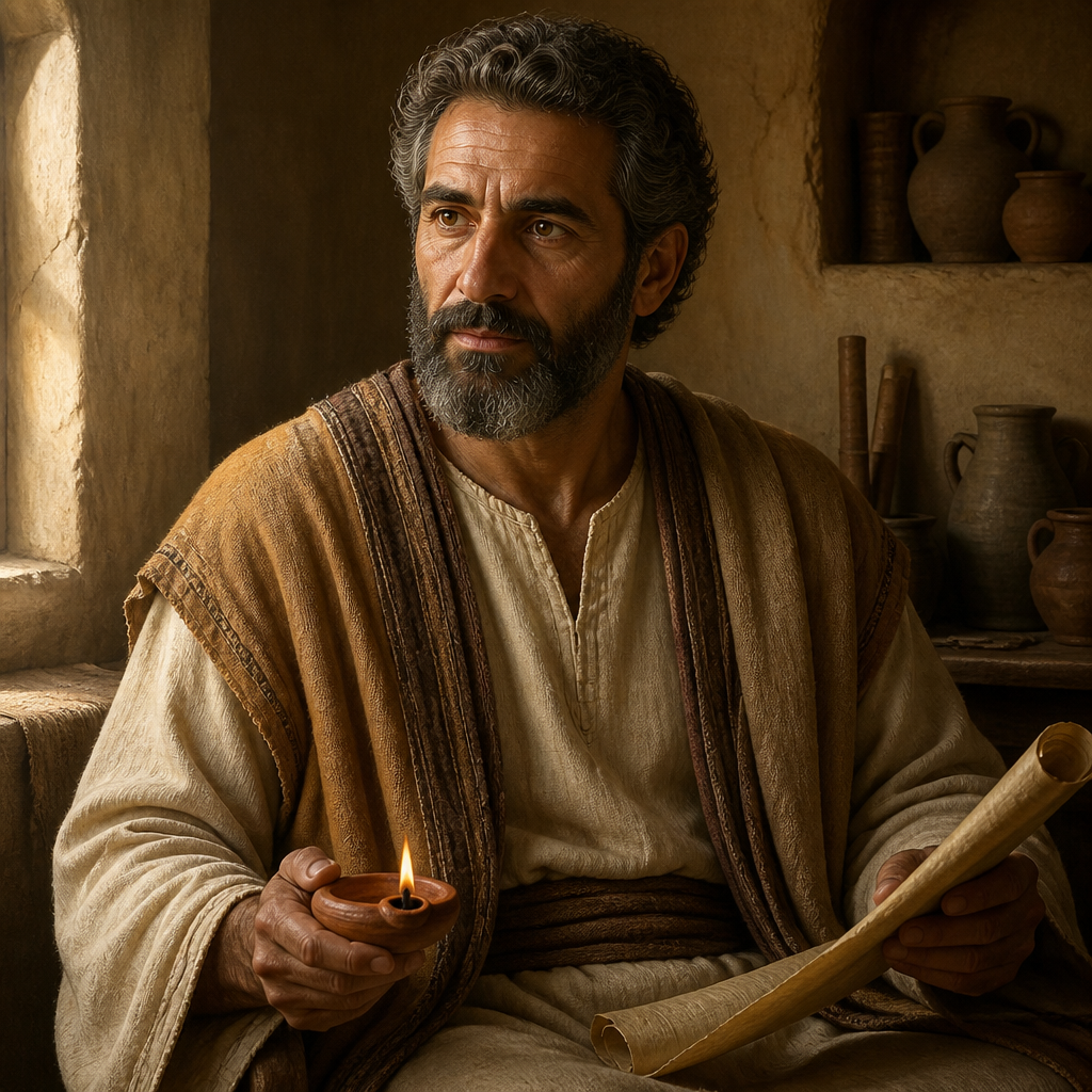 Oil-painting style portrait of Menna, Ancestor of Jesus Christ in the genealogy of Luke