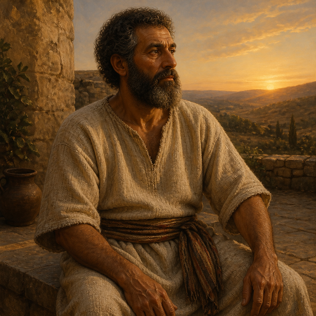 Oil-painting style portrait of Simeon, Son of Judah in the Genealogy of Jesus, ancestor of Jesus Christ listed in the Gospel of Luke