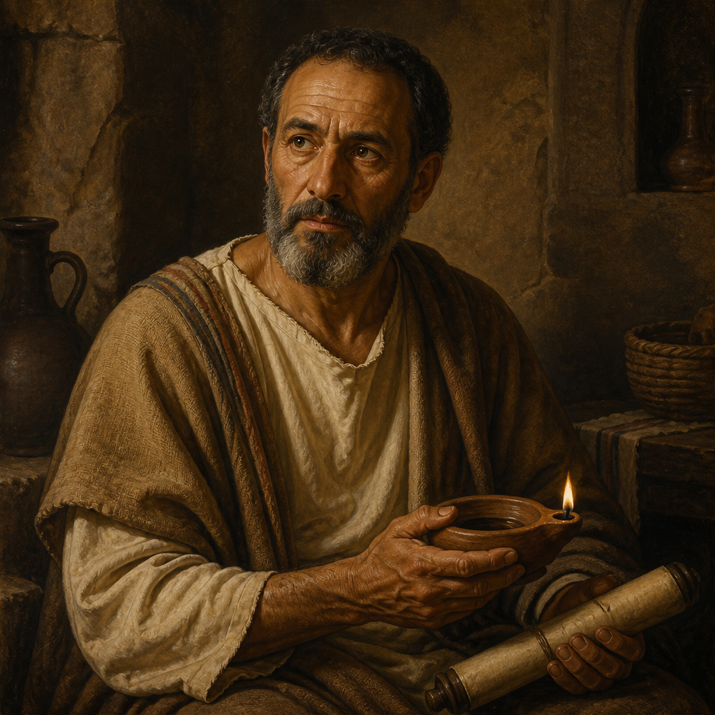 Oil-painting style portrait of Achim, Ancestor of Jesus in the Gospel of Matthew