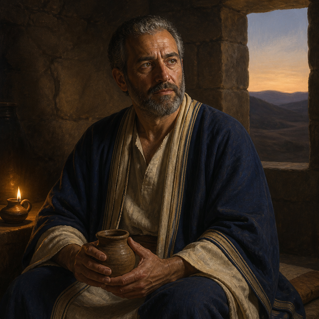 Oil-painting style portrait of Amos, Ancestor of Jesus, Judean ancestor of Jesus Christ listed in the Lucan genealogy