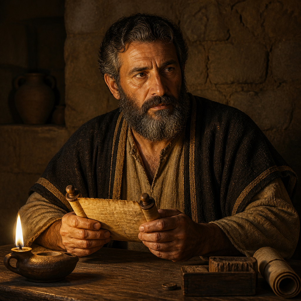 Oil-painting style portrait of Eliakim, Son of Abiud, Ancestor of Jesus Christ mentioned in the Gospel of Matthew