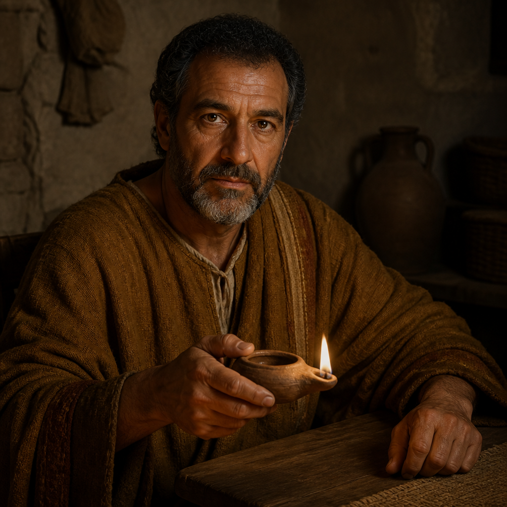 Oil-painting style portrait of Esli, ancestor of Jesus Christ listed in the Gospel of Luke