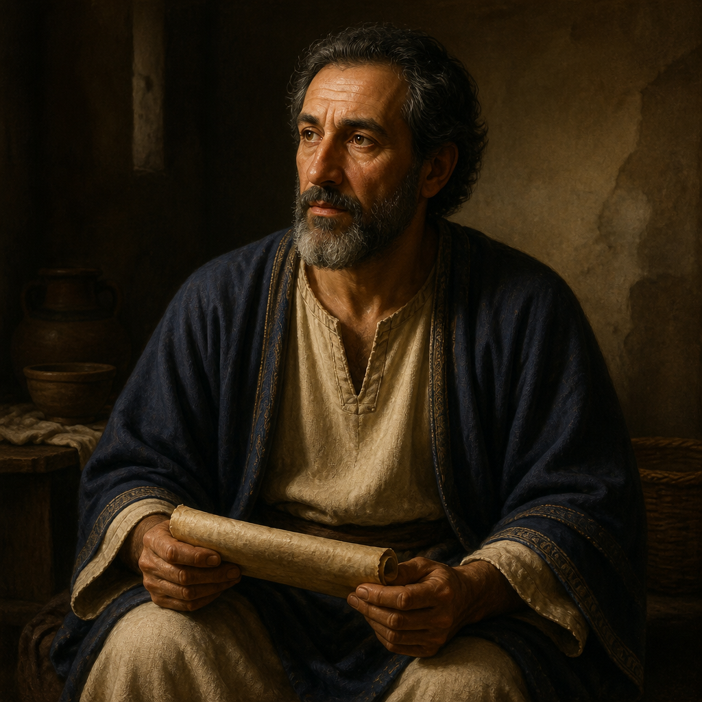 Oil-painting style portrait of Shealtiel, Son of Neri, Father of Zerubbabel in the Lucan genealogy of Jesus