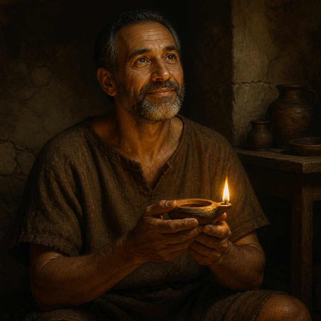 Oil-painting style portrait of Ampliatus, Roman Christian whom the Apostle Paul greeted as 'my beloved in the Lord'