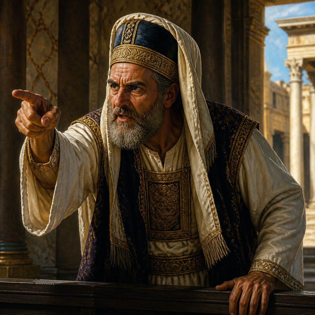 Oil-painting style portrait of Ananias the High Priest, High priest who prosecuted the Apostle Paul before Governor Felix