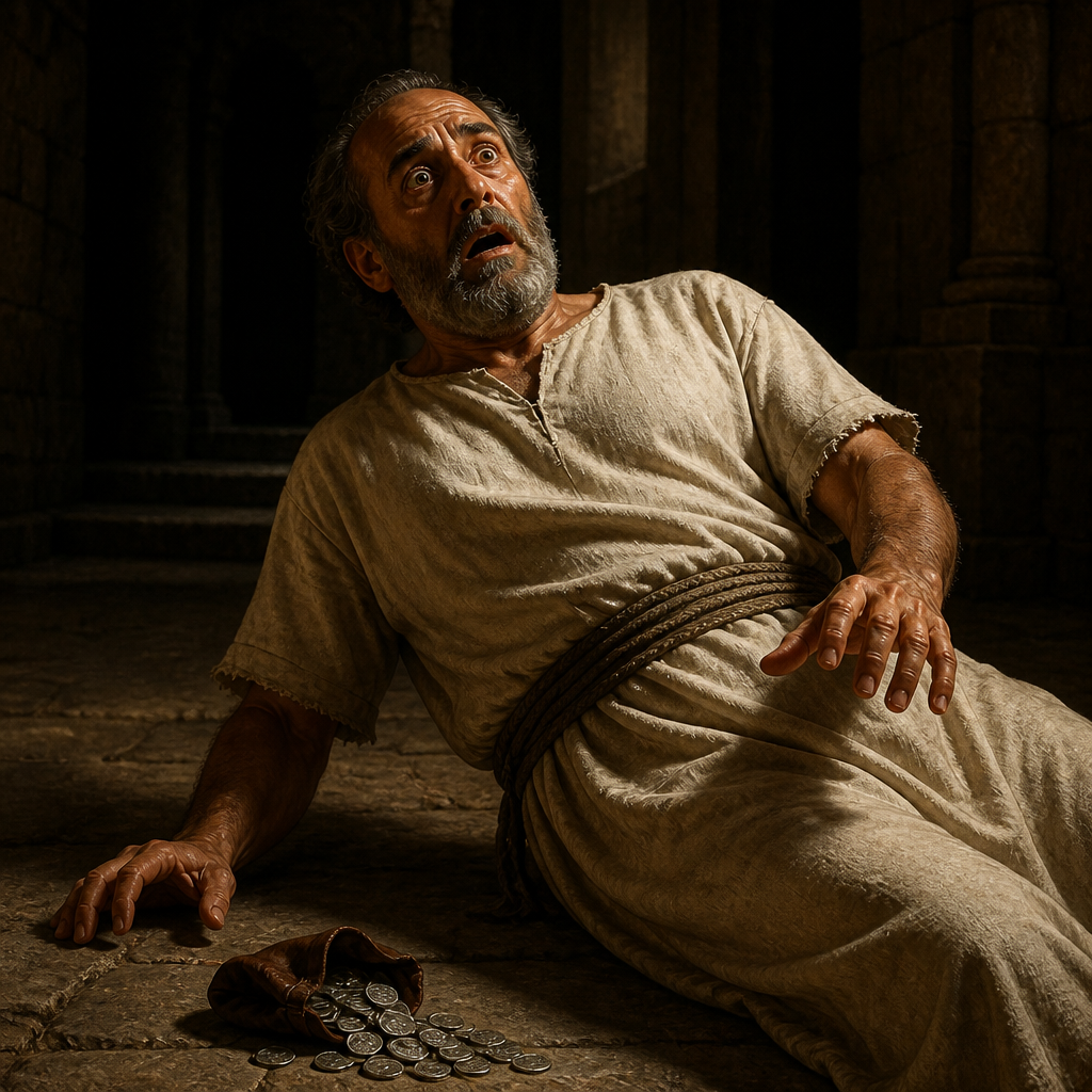 Oil-painting style portrait of Ananias of the Early Church, Man who was struck dead for lying to the Holy Spirit about the proceeds from a land sale