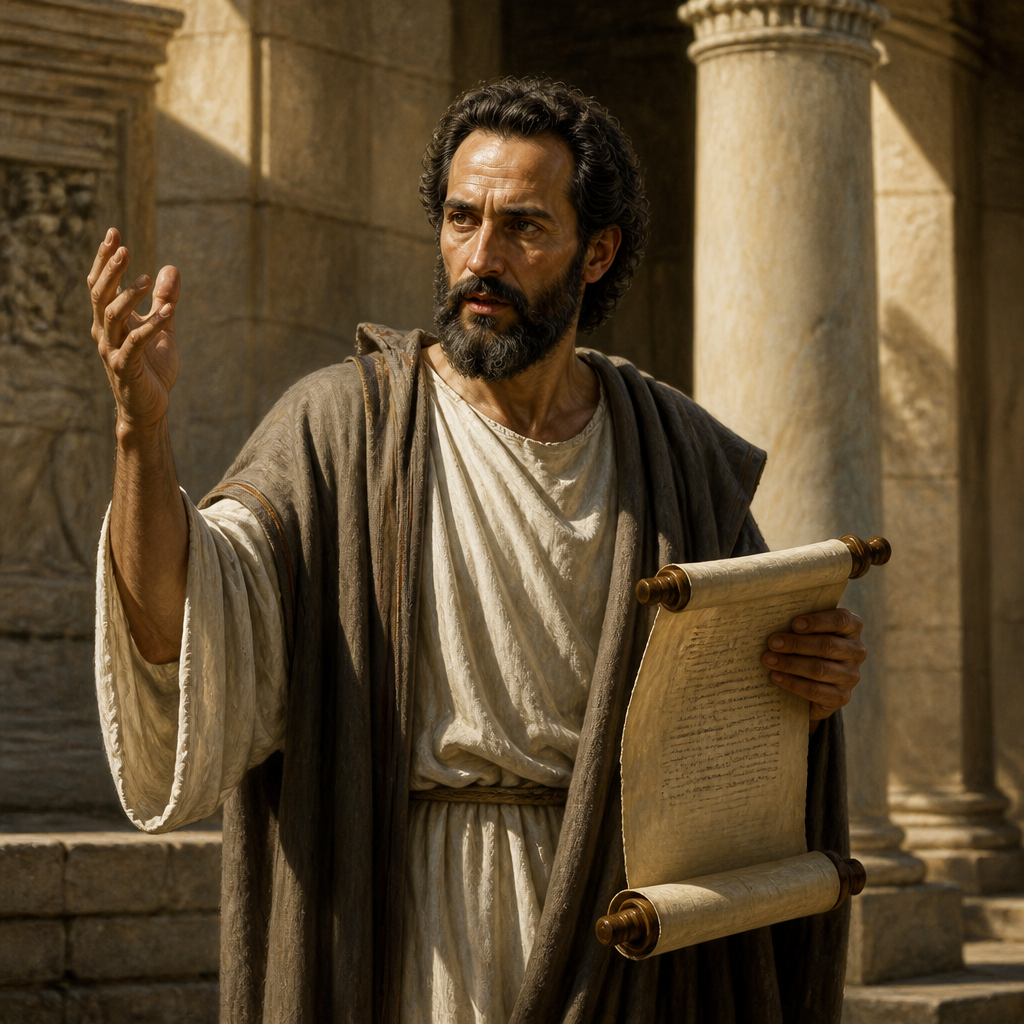 Oil-painting style portrait of Apollos, Eloquent Alexandrian preacher and colleague of the Apostle Paul