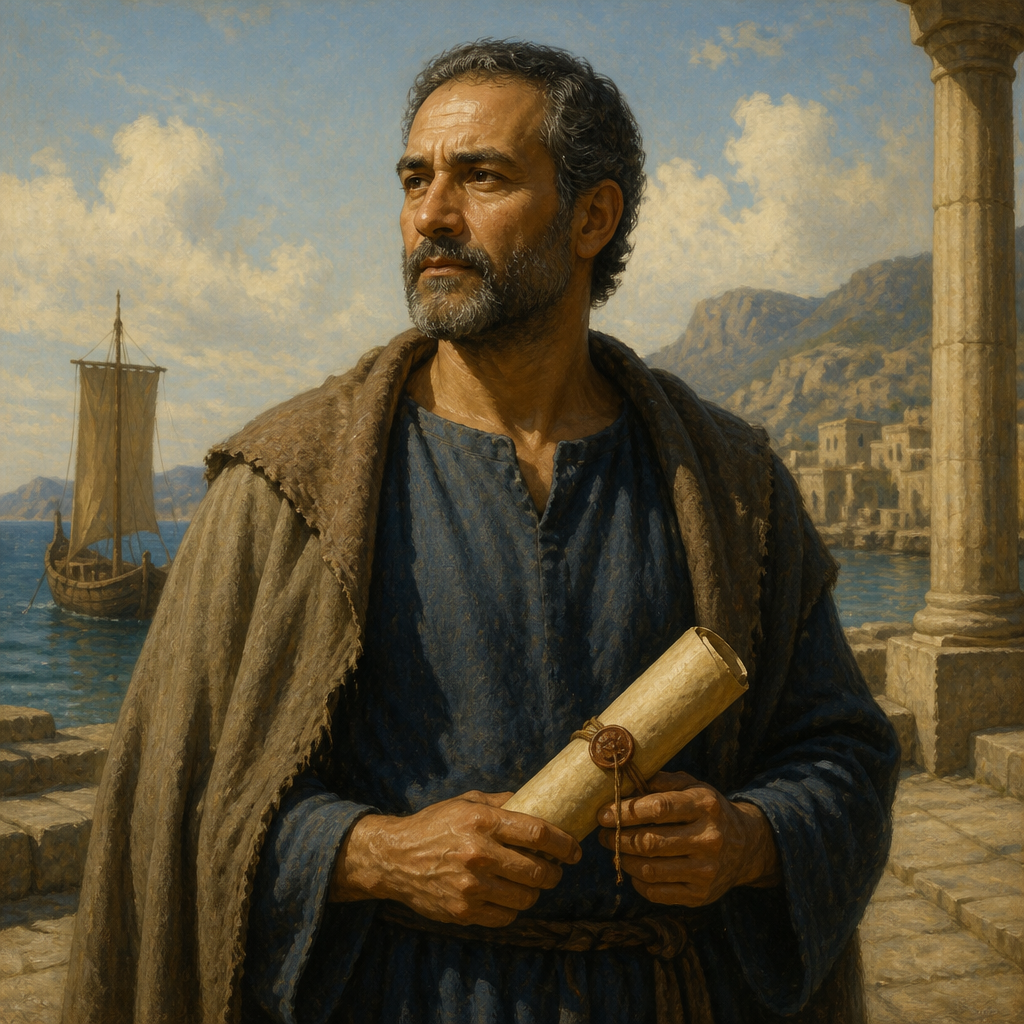 Oil-painting style portrait of Artemas, Colleague of the Apostle Paul mentioned in the Epistle to Titus