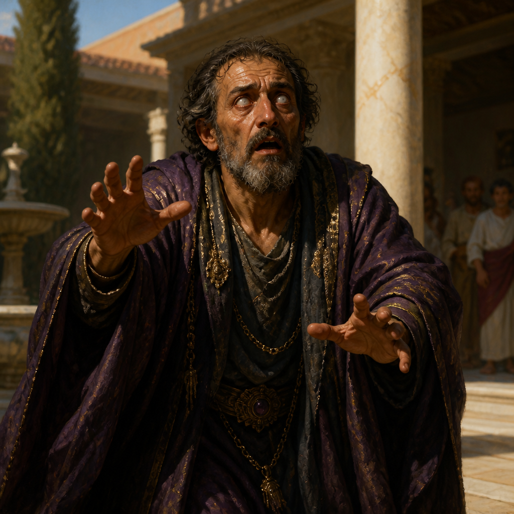 Oil-painting style portrait of Bar-Jesus, Jewish sorcerer who was struck blind for opposing the Apostle Paul