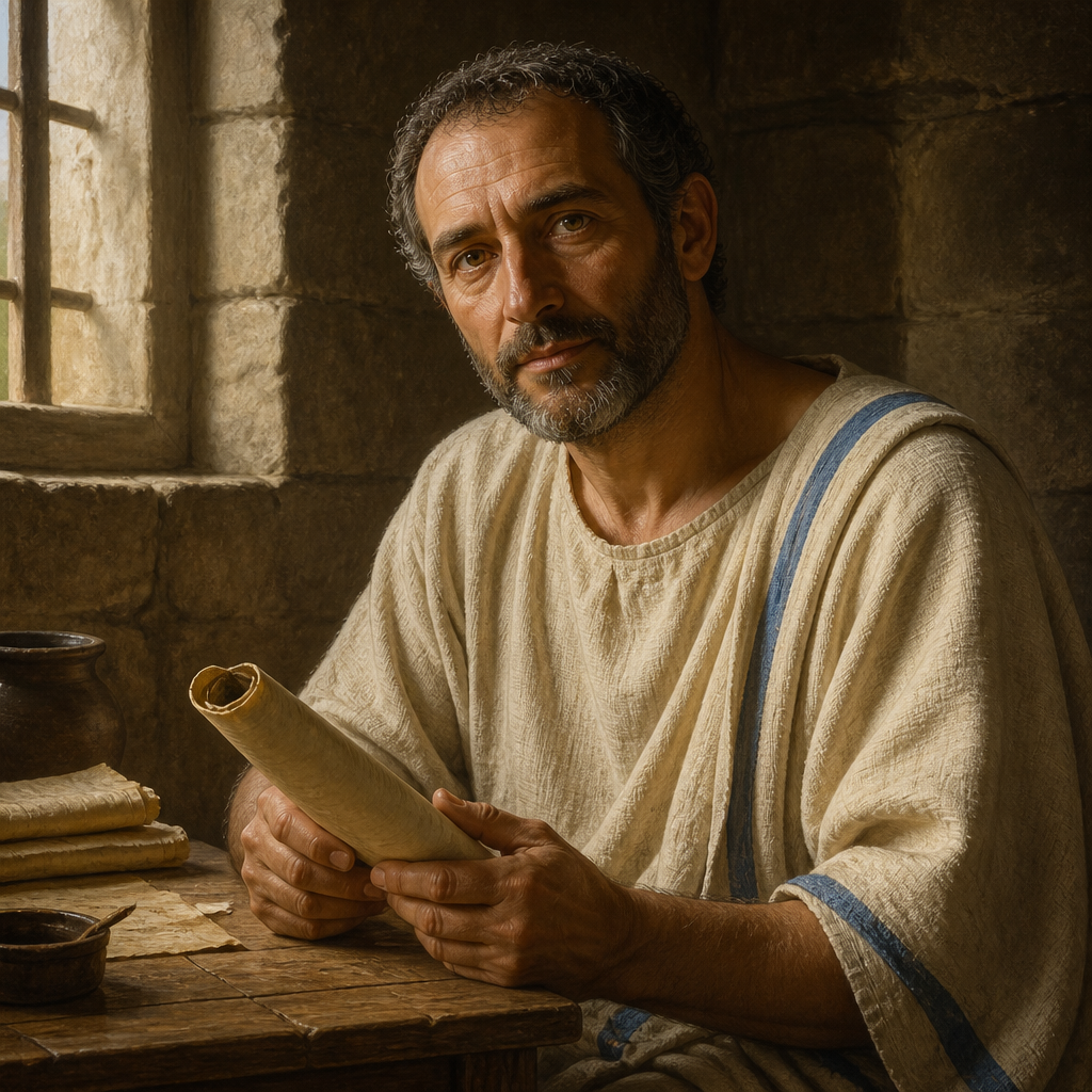 Oil-painting style portrait of Clement, Fellow worker of the Apostle Paul whose name is in the Book of Life