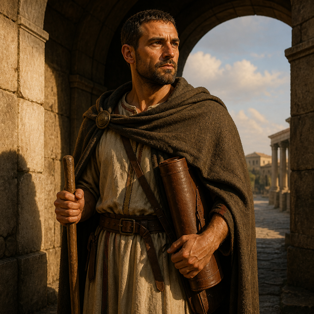 Oil-painting style portrait of Crescens, Companion of Paul who traveled to Galatia during Paul's final imprisonment