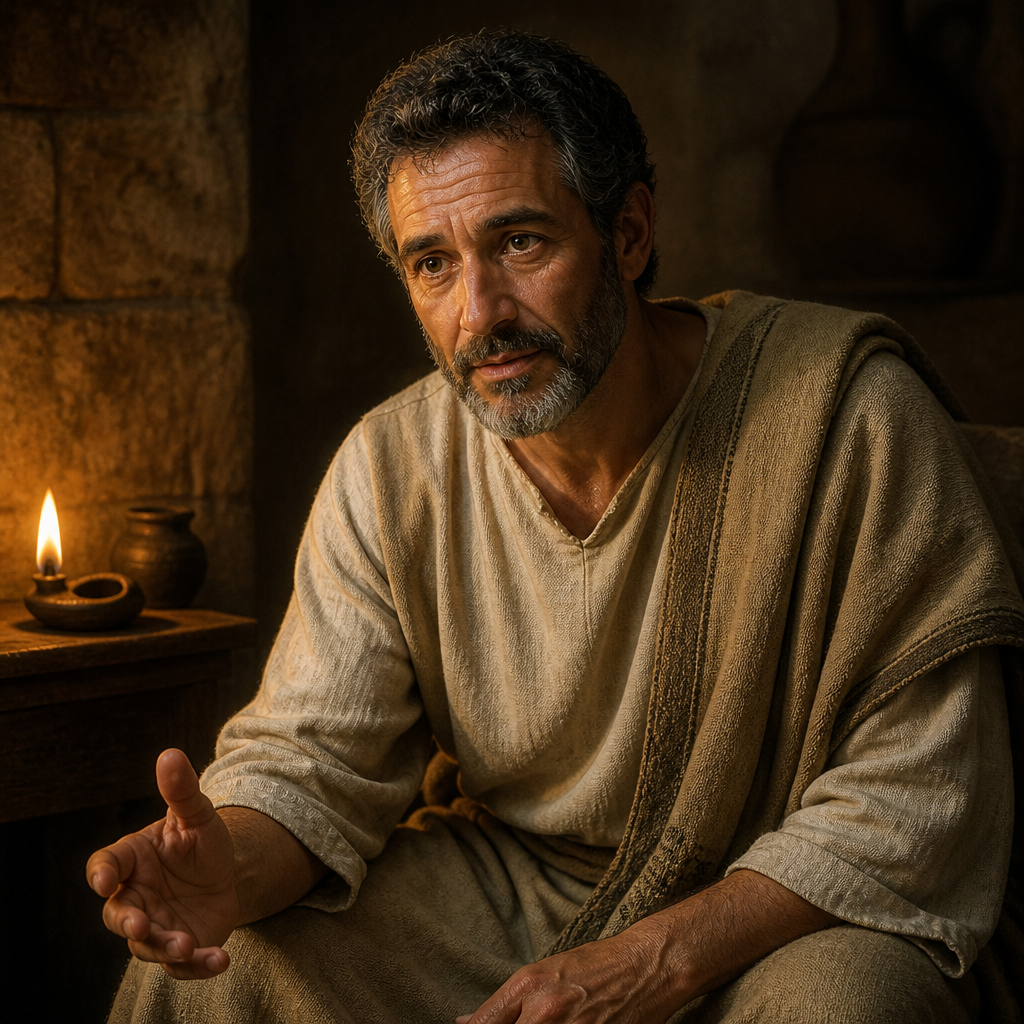 Oil-painting style portrait of Eubulus, Christian in Rome who sent greetings to Timothy in Paul's final letter