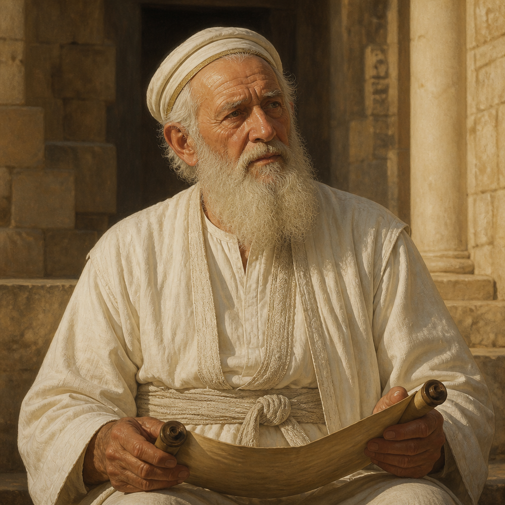 Oil-painting style portrait of Father of Elizabeth, Father of Elizabeth and descendant of Aaron through whom John the Baptist received his priestly lineage