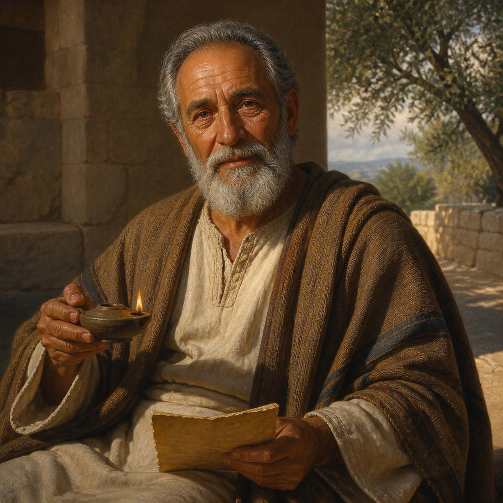 Oil-painting style portrait of Father of Lazarus, Patriarch of the family of Martha, Mary, and Lazarus in Bethany
