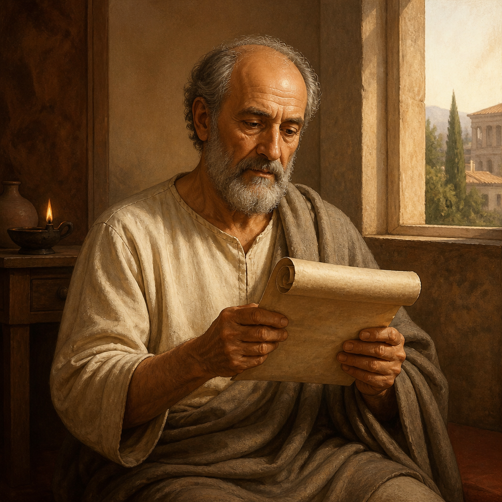 Oil-painting style portrait of Gaius, Recipient of 3 John, Recipient of the Third Epistle of John who was loved in the truth