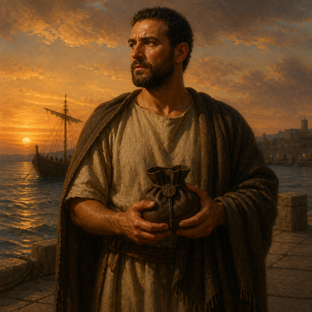 Oil-painting style portrait of Gaius of Derbe, Christian from Derbe who accompanied Paul on his third missionary journey