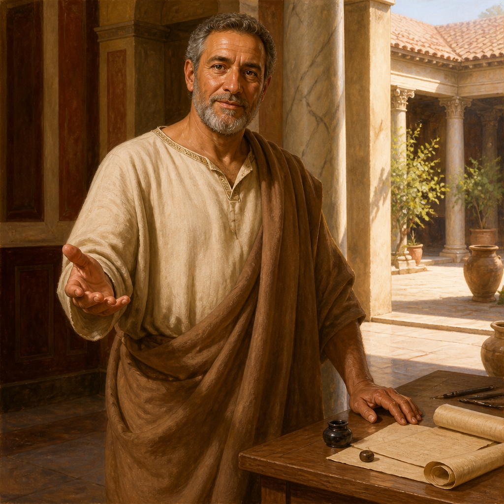 Oil-painting style portrait of Gaius, Host of the Corinthian Church, Host of the Apostle Paul and the entire Corinthian church