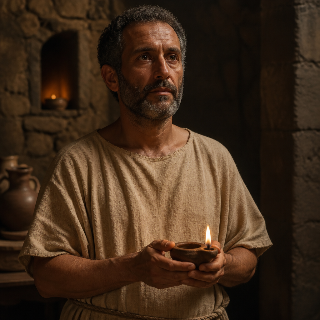 Oil-painting style portrait of Hermas, Christian believer in Rome greeted by the Apostle Paul in the Epistle to the Romans