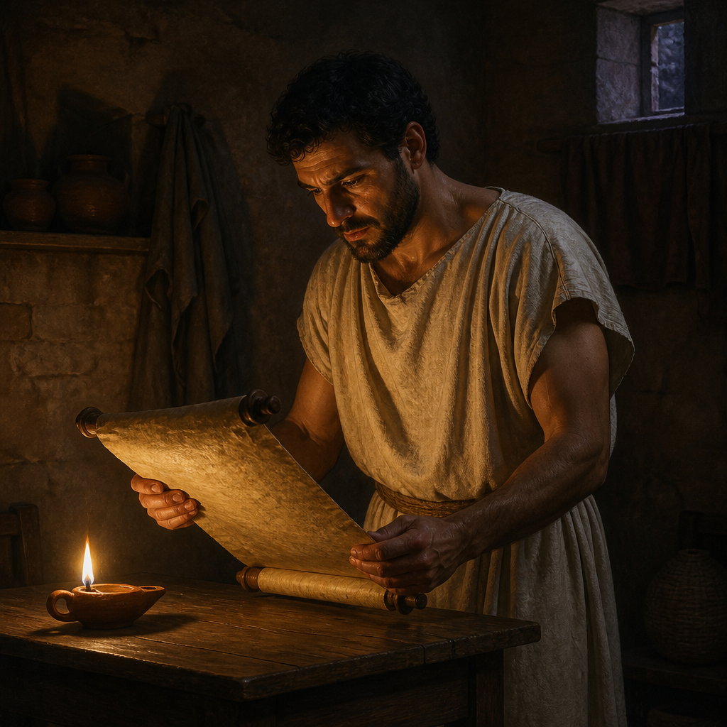 Oil-painting style portrait of Hermes, Christian believer in Rome greeted by Paul in his letter to the Romans