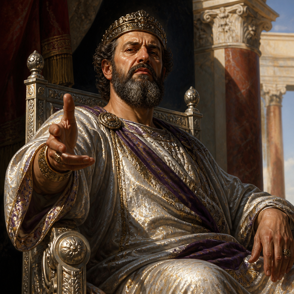 Oil-painting style portrait of Herod, Persecutor of the Early Church, King who executed the apostle James and was later struck down by an angel for his pride