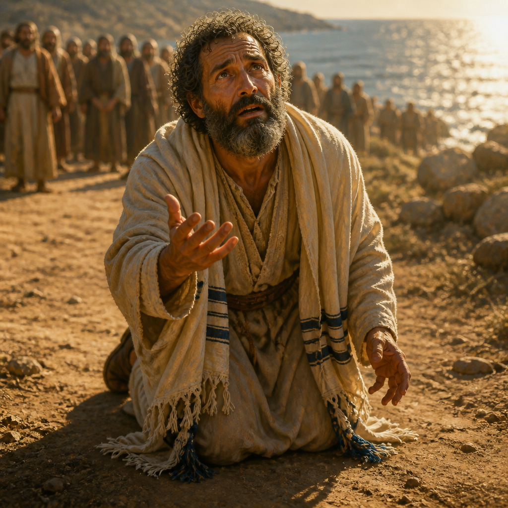 Oil-painting style portrait of Jairus, Synagogue leader who fell at the feet of Jesus to beg for his help
