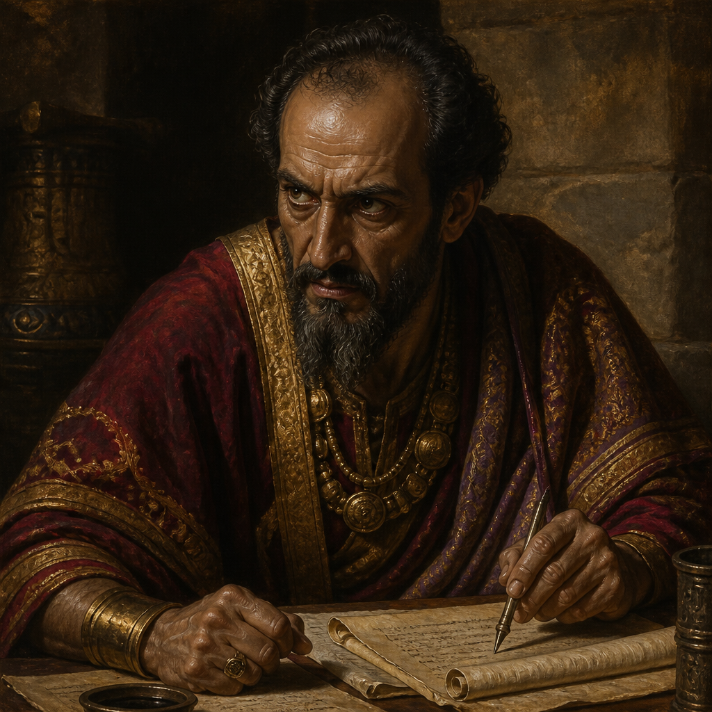 Oil-painting style portrait of Jambres, Antagonist who opposed Moses during the Exodus period