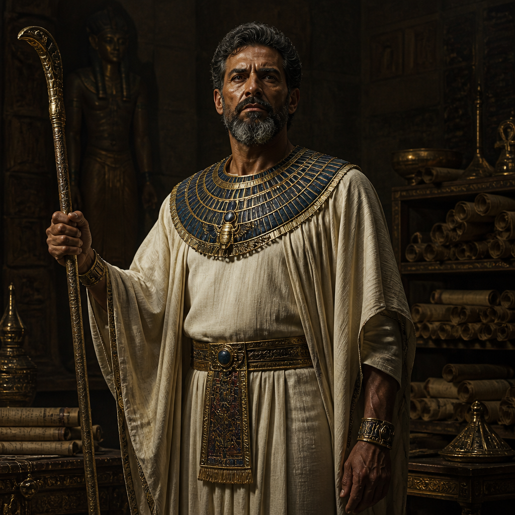 Oil-painting style portrait of Jannes, opponent of Moses mentioned by Paul in the New Testament