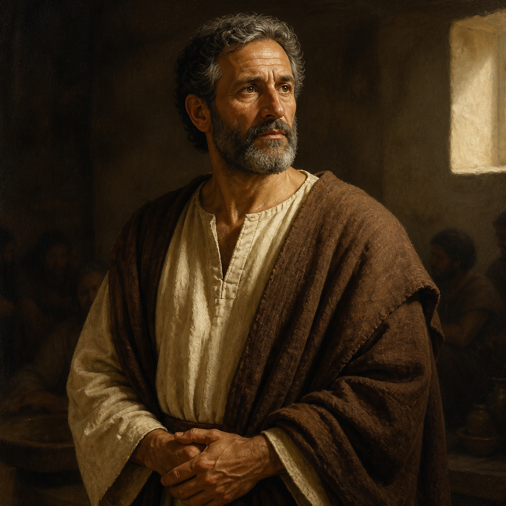 Oil-painting style portrait of Joseph called Barsabbas, disciple who was nominated alongside Matthias to replace Judas Iscariot
