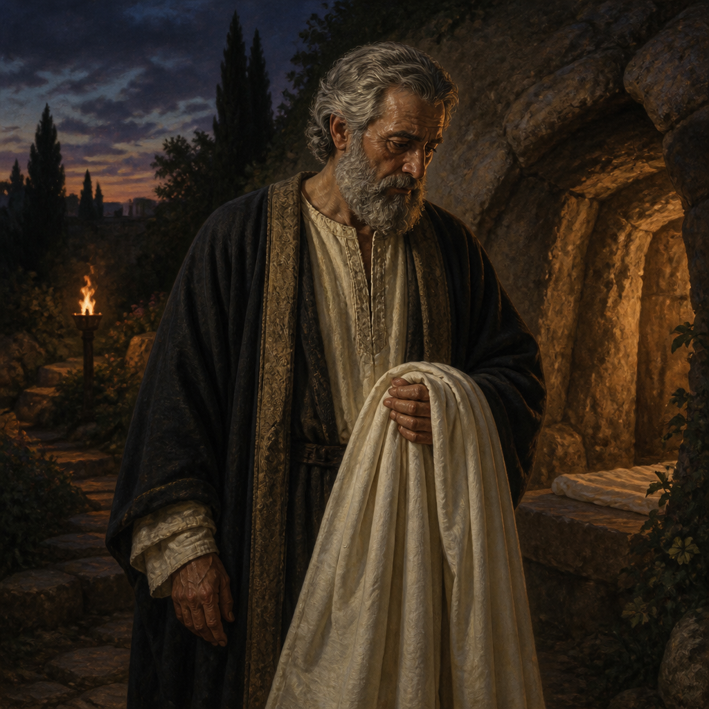 Oil-painting style portrait of Joseph of Arimathea, Council member who asked Pilate for the body of Jesus and provided his own tomb for burial