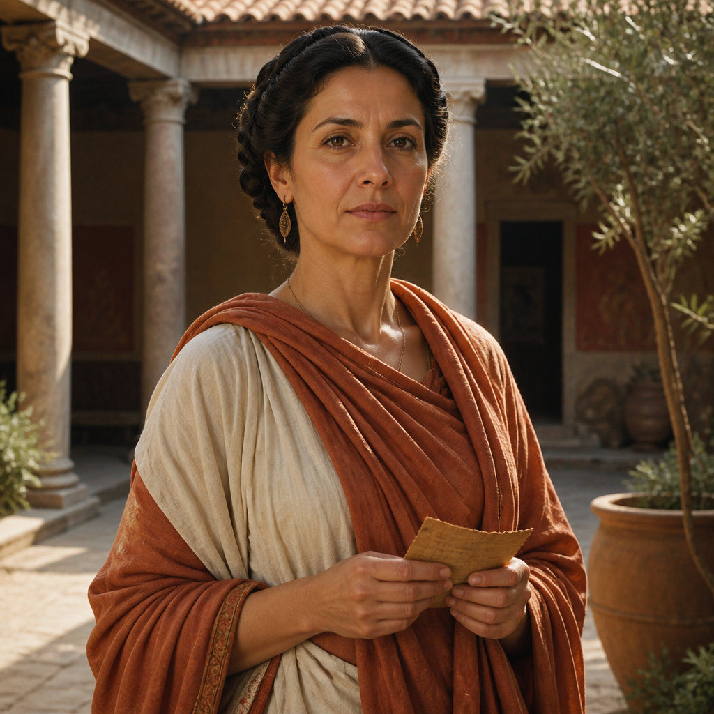 Oil-painting style portrait of Julia, Christian woman in Rome greeted by the Apostle Paul