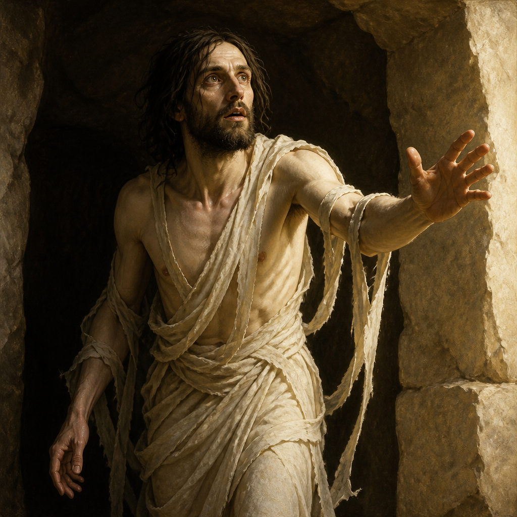 Oil-painting style portrait of Lazarus of Bethany, Subject of the miracle where Jesus raised him from the dead four days after his burial