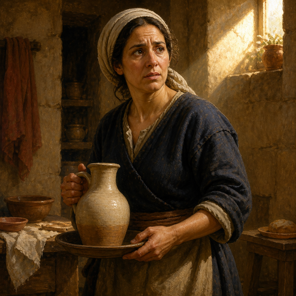 Oil-painting style portrait of Martha, Sister of Lazarus who hosted Jesus and confessed Him as the Messiah