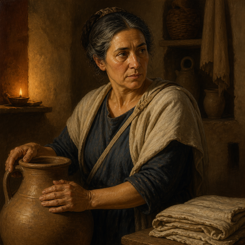 Oil-painting style portrait of Mary, Hard Worker of Rome, Hard worker in the Roman church who earned a specific commendation from the Apostle Paul