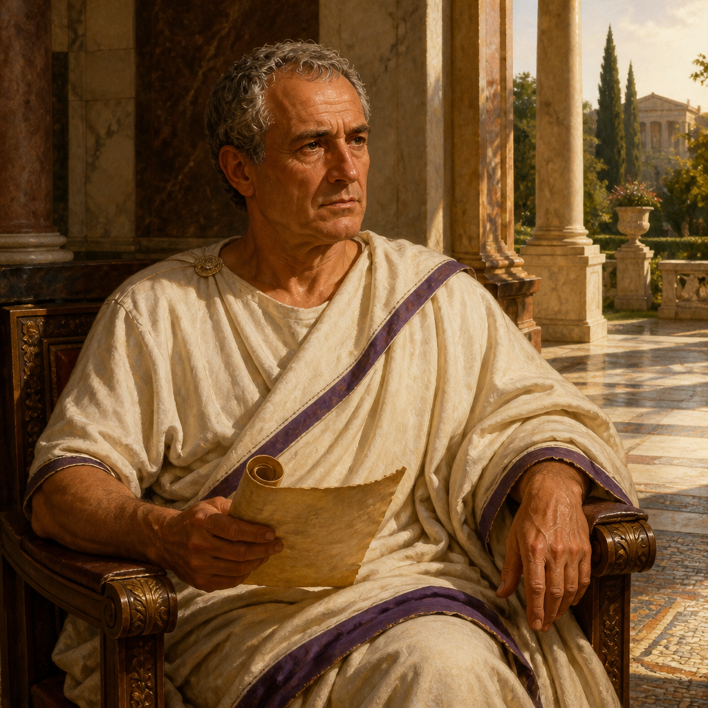 Oil-painting style portrait of Narcissus, Head of a Roman household containing Christian believers