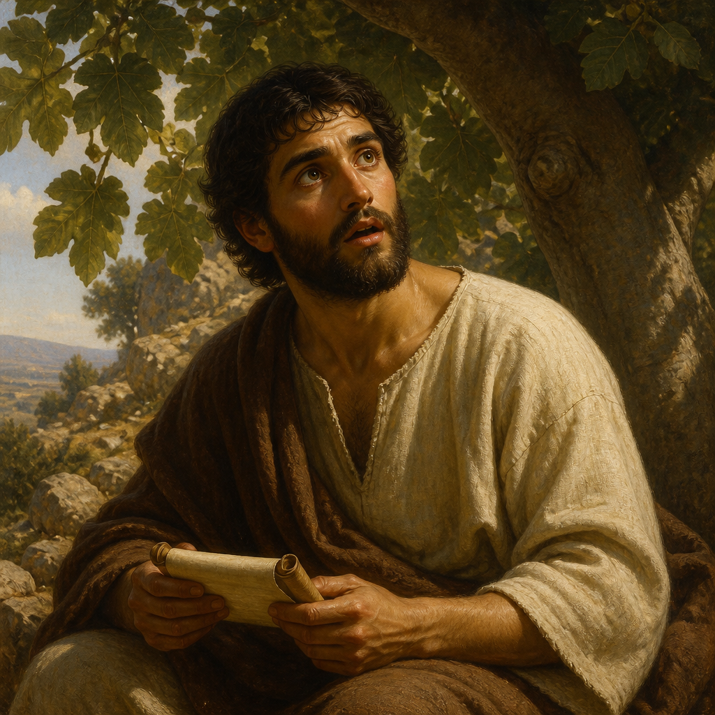 Oil-painting style portrait of Nathanael, Disciple from Cana who was called a 'true Israelite' by Jesus