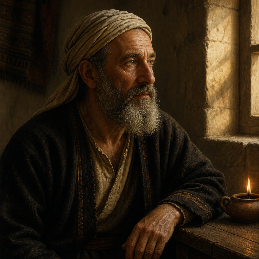 Oil-painting style portrait of Phanuel, Father of the prophetess Anna who recognized the infant Jesus