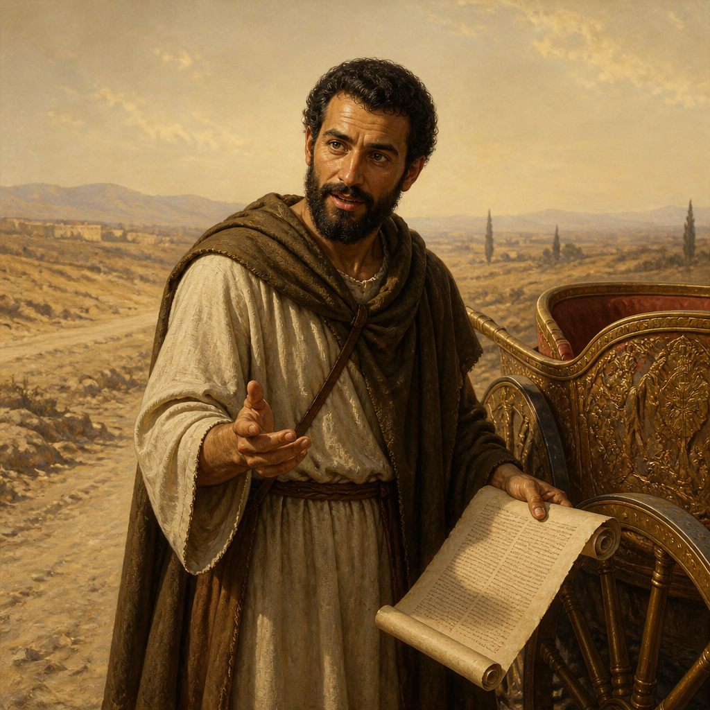Oil-painting style portrait of Philip the Evangelist, Evangelist who baptized the Ethiopian eunuch and preached to the Samaritans