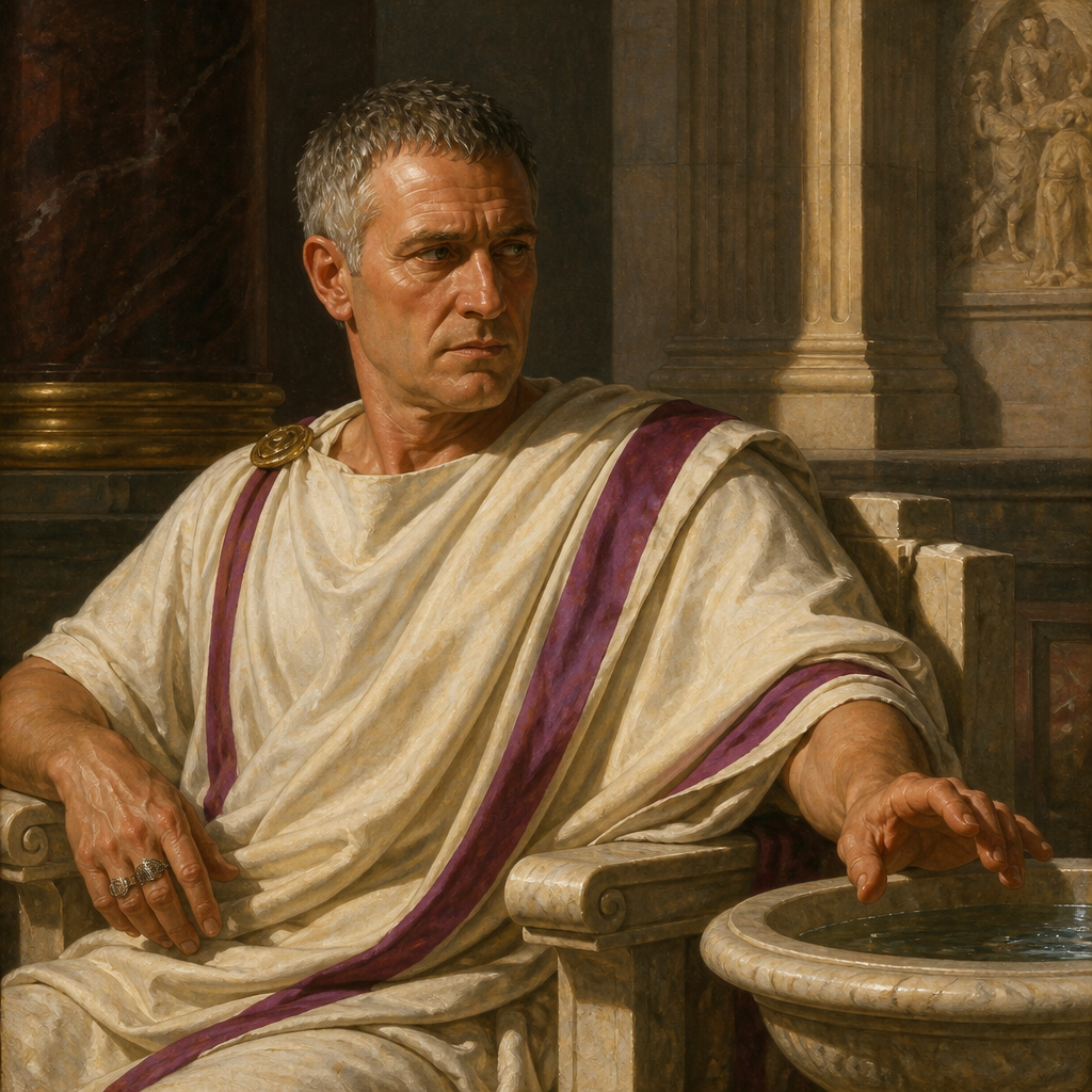 Oil-painting style portrait of Pilate, Roman governor who presided over the trial of Jesus and ordered His crucifixion