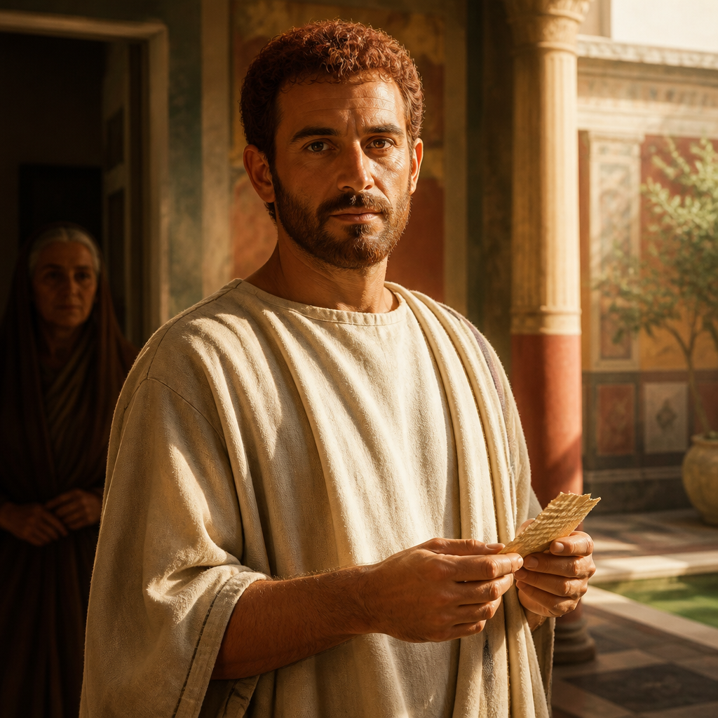 Oil-painting style portrait of Rufus, Member of the Roman Church, Christian in Rome described by Paul as chosen in the Lord