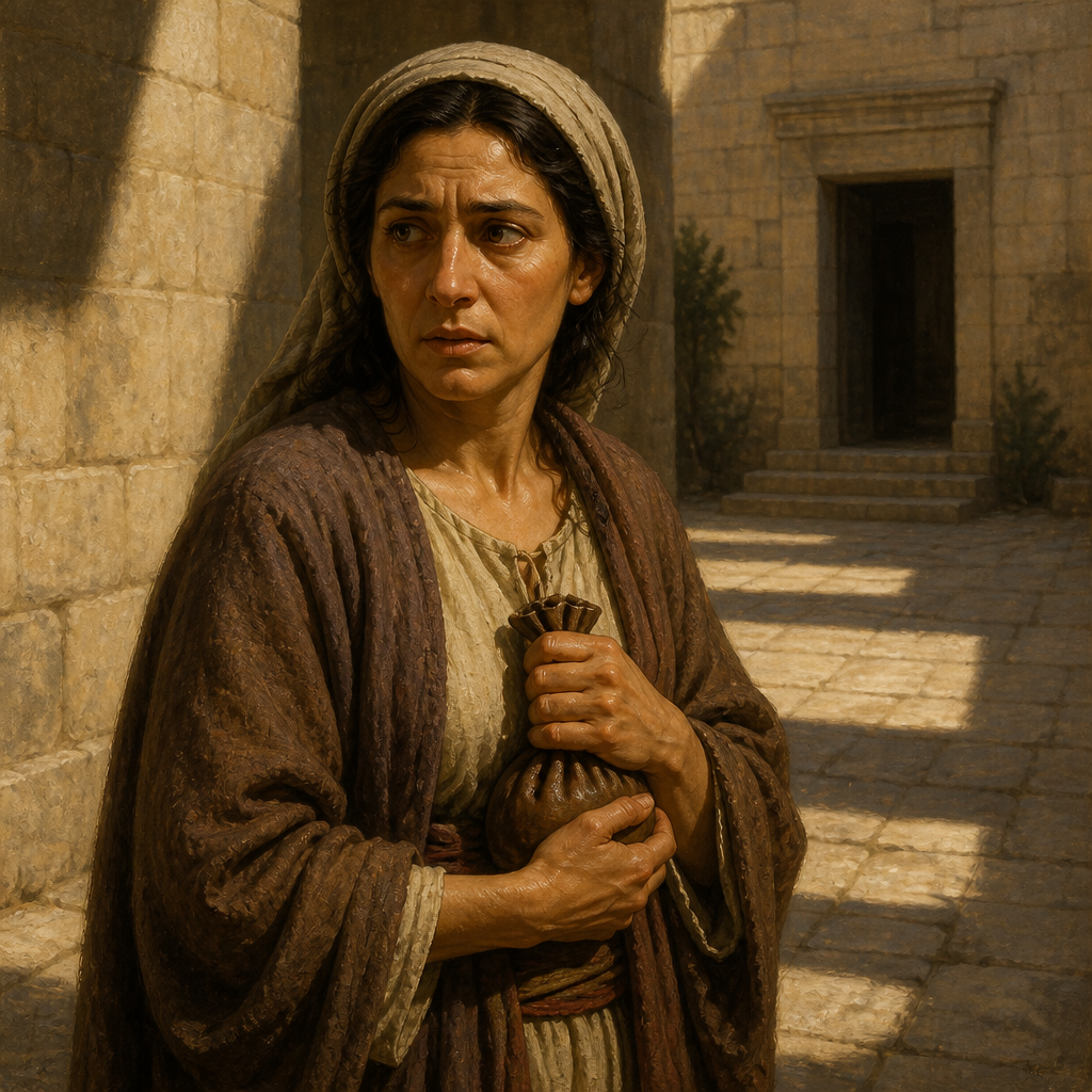 Oil-painting style portrait of Sapphira, Member of the early church who was judged for lying about a property donation
