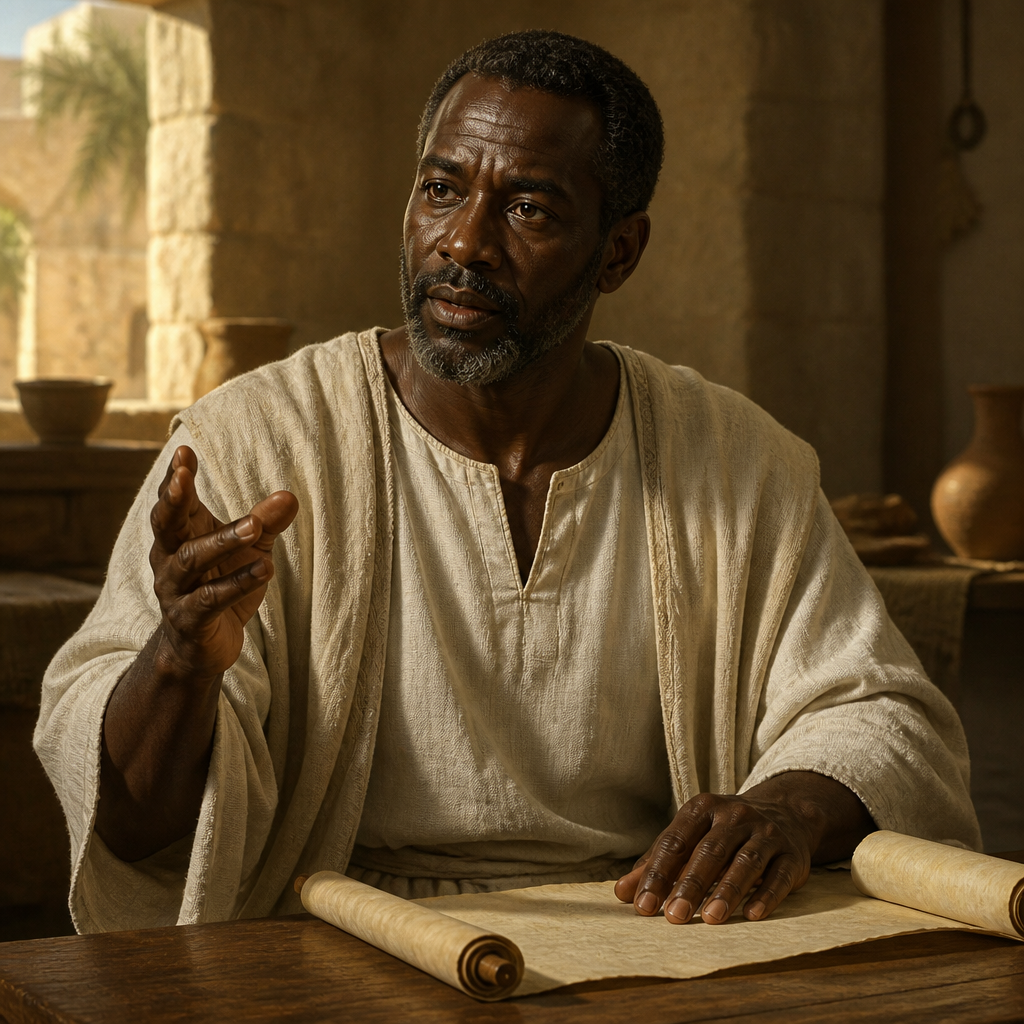 Oil-painting style portrait of Simeon, Prophet of Antioch, Prophet and teacher in the Antioch church who helped commission Paul and Barnabas
