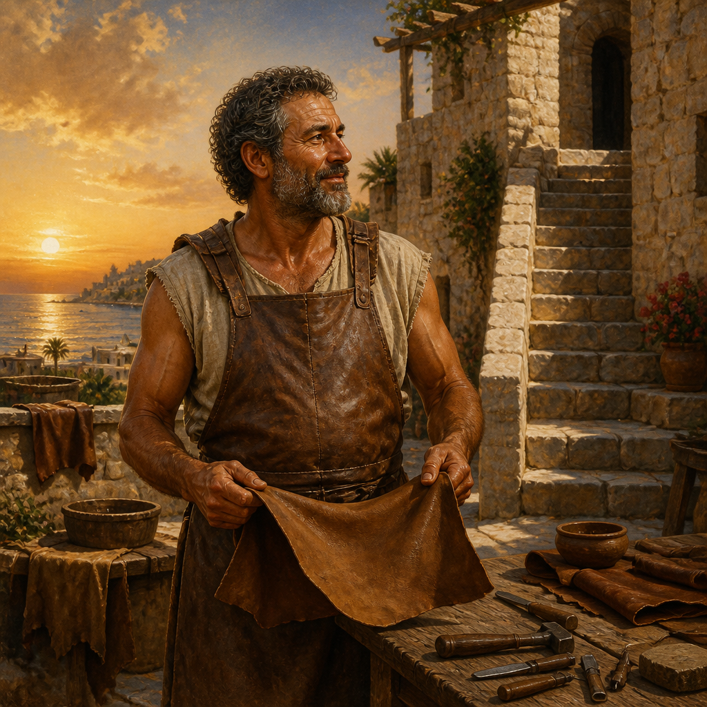 Oil-painting style portrait of Simon the Tanner of Joppa, Tanner in Joppa who hosted the Apostle Peter in his house by the sea