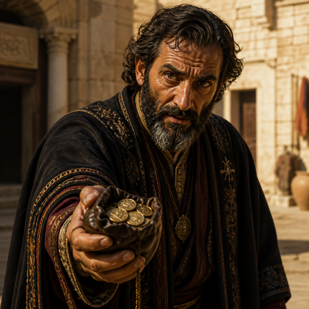 Oil-painting style portrait of Simon the Sorcerer of Samaria, Sorcerer who tried to buy the gift of the Holy Spirit with money