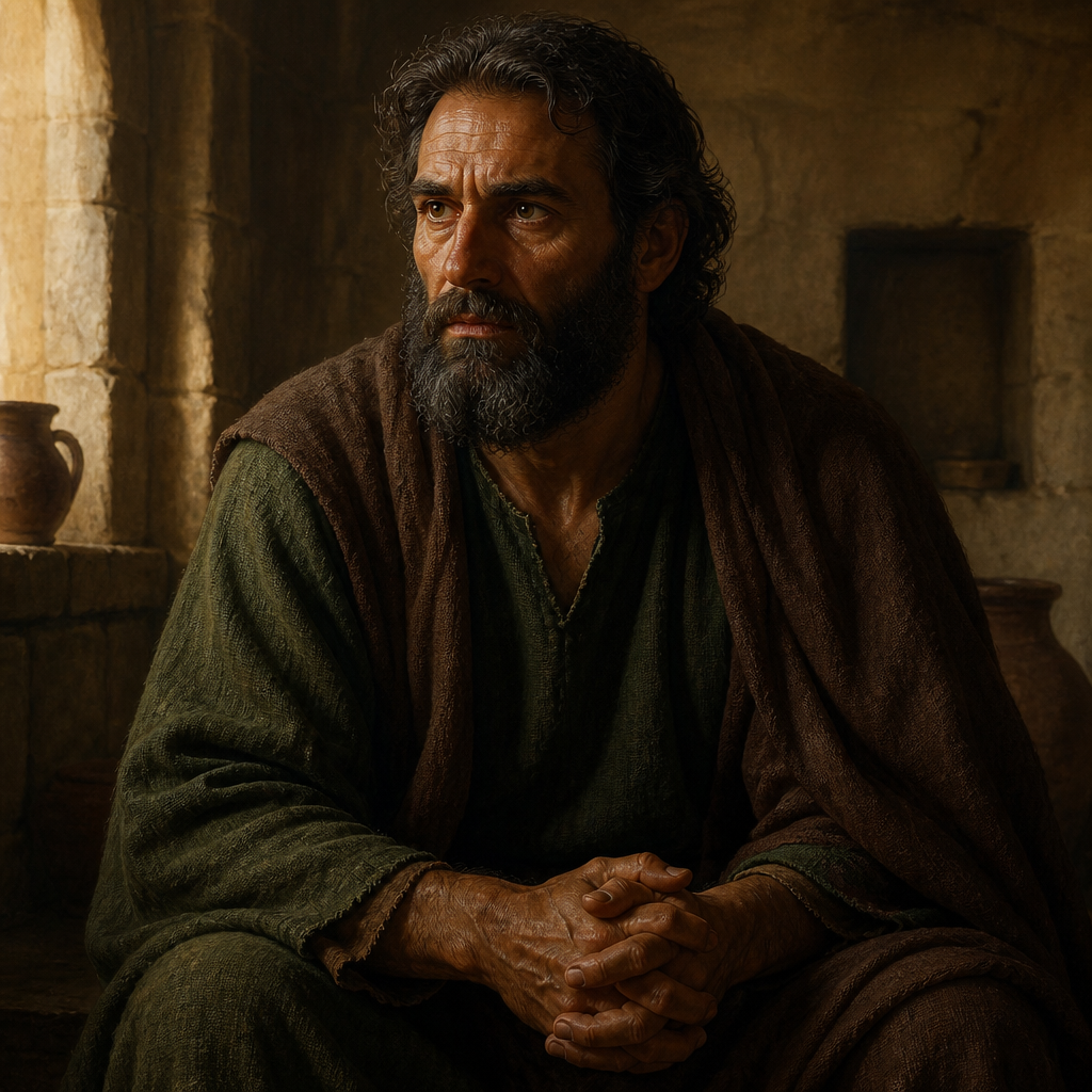 Oil-painting style portrait of Simon the Zealot, Apostle of Jesus Christ distinguished by his former affiliation with the Zealots
