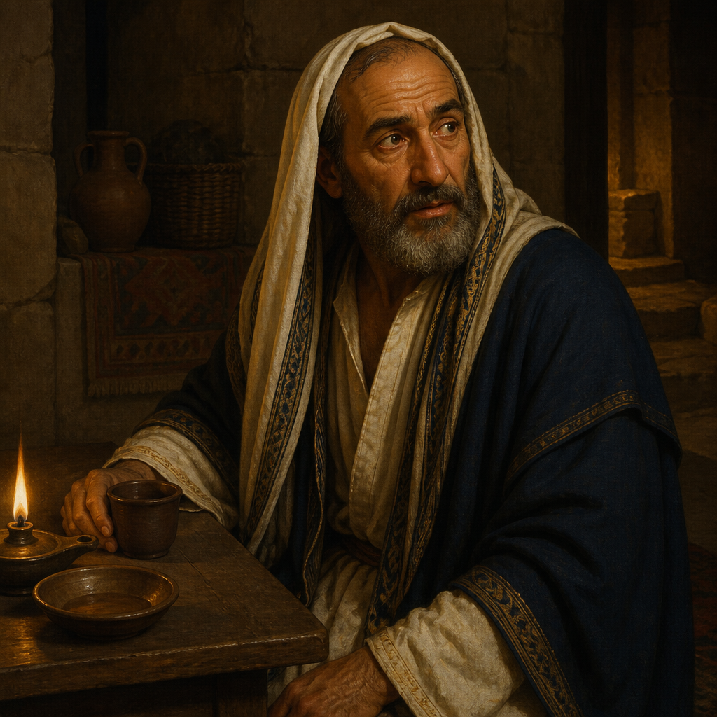 Oil-painting style portrait of Simon the Leper, Host of the dinner in Bethany where Jesus was anointed by a woman with an alabaster jar
