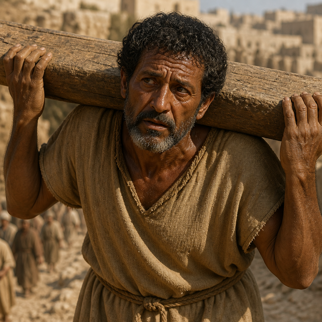 Oil-painting style portrait of Simon of Cyrene, Man who was compelled to carry the cross of Jesus during the walk to Golgotha