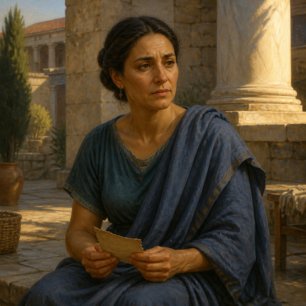 Oil-painting style portrait of Syntyche, Christian woman in Philippi exhorted by Paul to reconcile with Euodia
